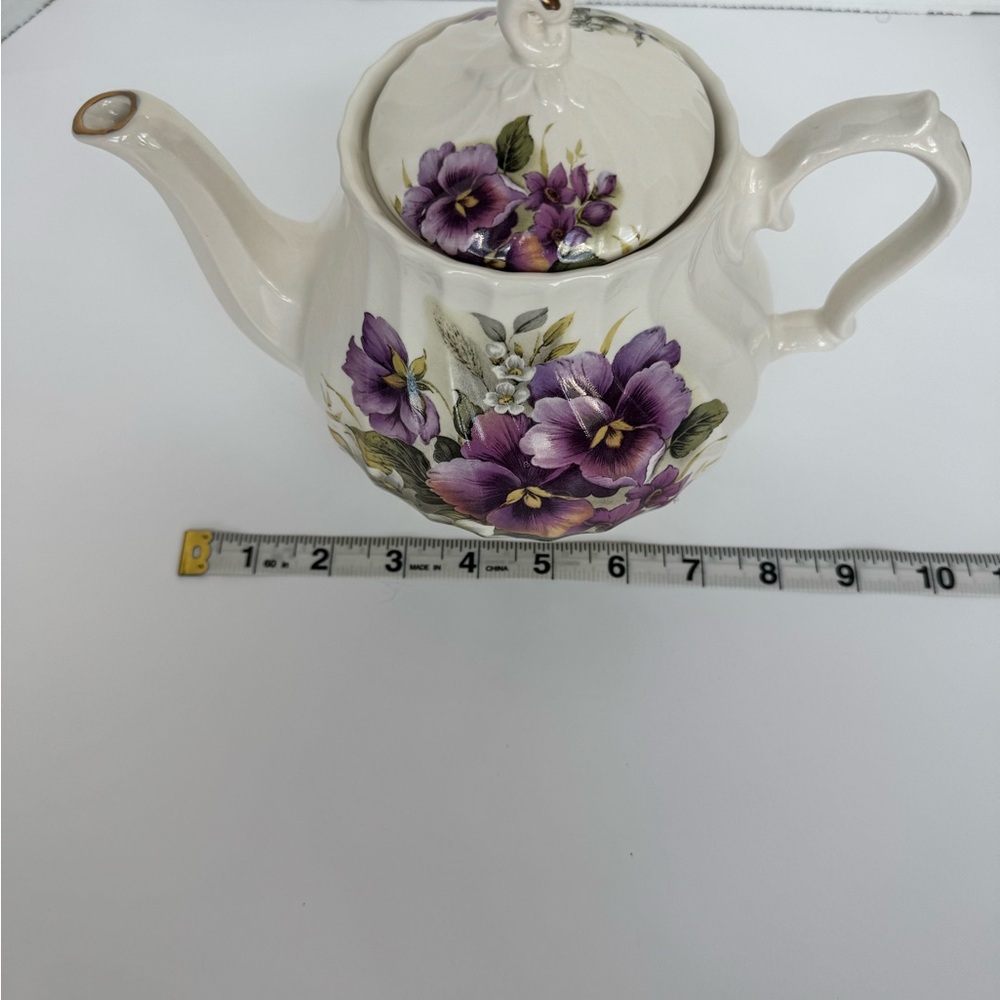 Vintage Crown Windsor Floral Teapot – Purple Pansy Design, Gold Trim (Romania - Picture 7 of 10